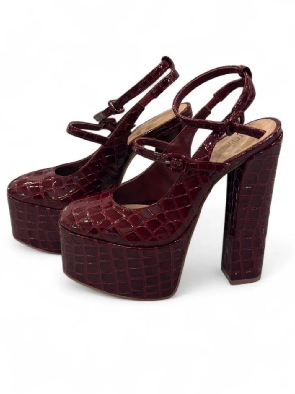 Steve Madden Scotlyn Burgundy Croc-Embossed Platform Heels